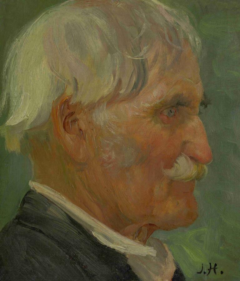 Head Of An Old Man,Jozef Hanula,Oil Painting,Oil Painting, 1boy, male focus, solo, mustache, facial hair, old