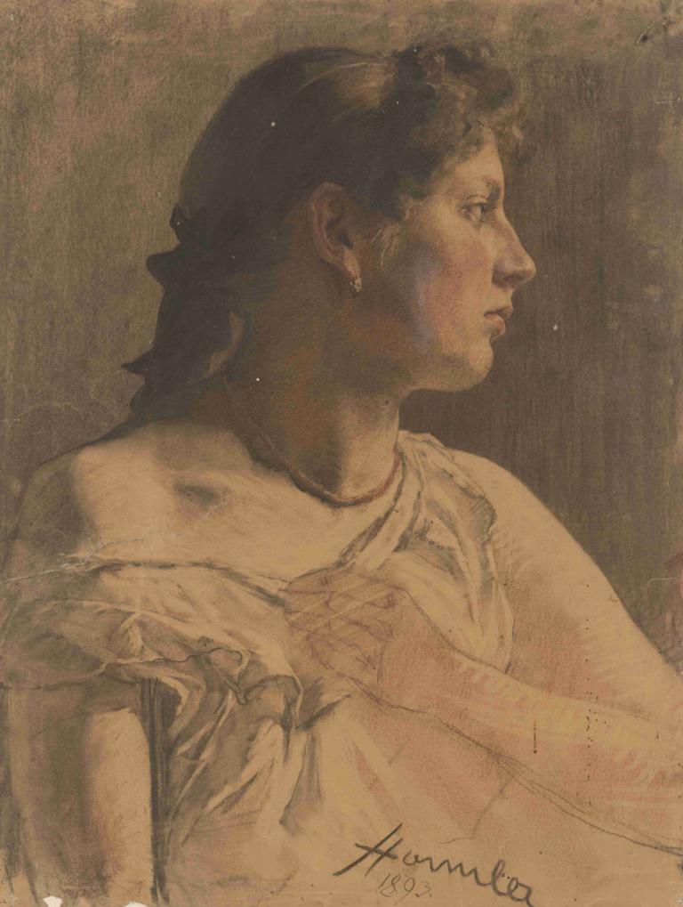 Portrait of a Woman,Porträtt av en kvinna,Jozef Hanula,Oljemålning,Oljemålning, 1 tjej, solo, Smycken