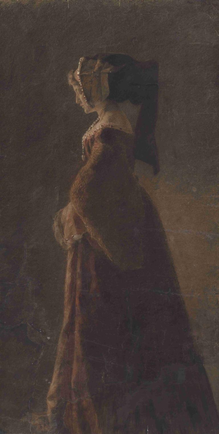 Portrait of a lady with a veil,Porträtt av en dam med slöja,Jozef Hanula,Oljemålning,Oljemålning, 1 tjej