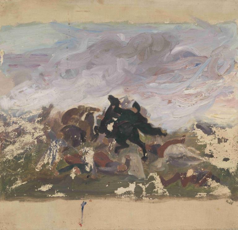 Riders on horseback,Ryttare på hästryggen,Jozef Hanula,Oljemålning,Oljemålning, långt hår, väldigt långt hår