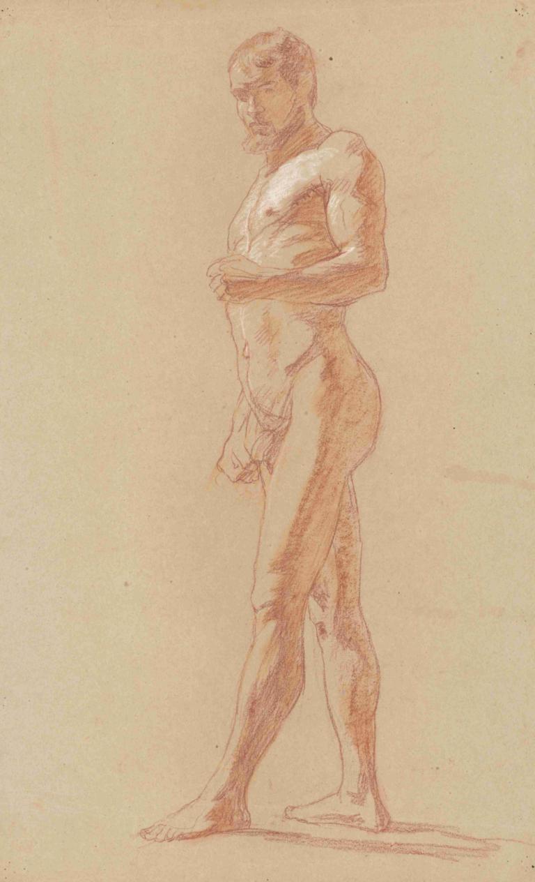 Study of a standing male nude,Studie av en stående manlig nakenbild,Jozef Hanula,Skiss,Skiss, solo, 1 pojke