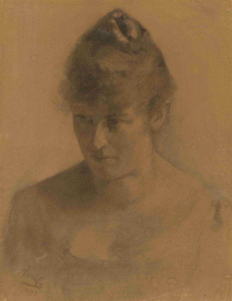 Study of a woman’s head,Studie av en kvinnes hode,Jozef Hanula,Skisse,Skisse, 1 gutt, solo, mannlig fokus