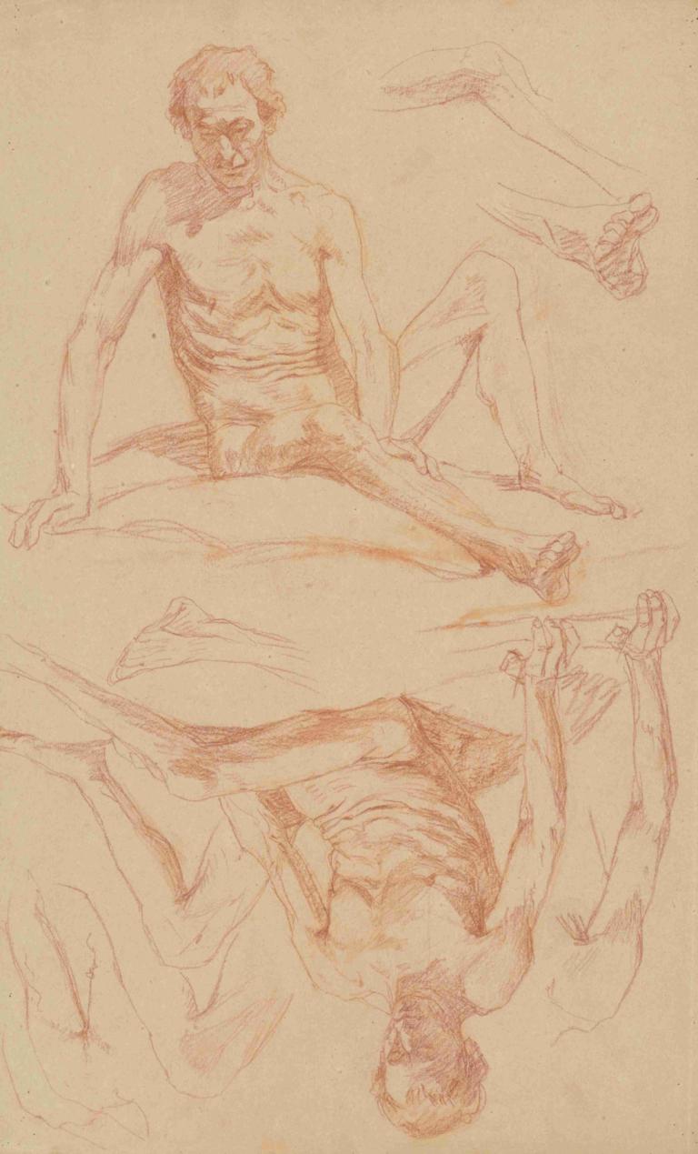 Study of the male nude,Studie av naken mann,Jozef Hanula,Skisse,Skisse, skisse, skjegg, monokrom, naken