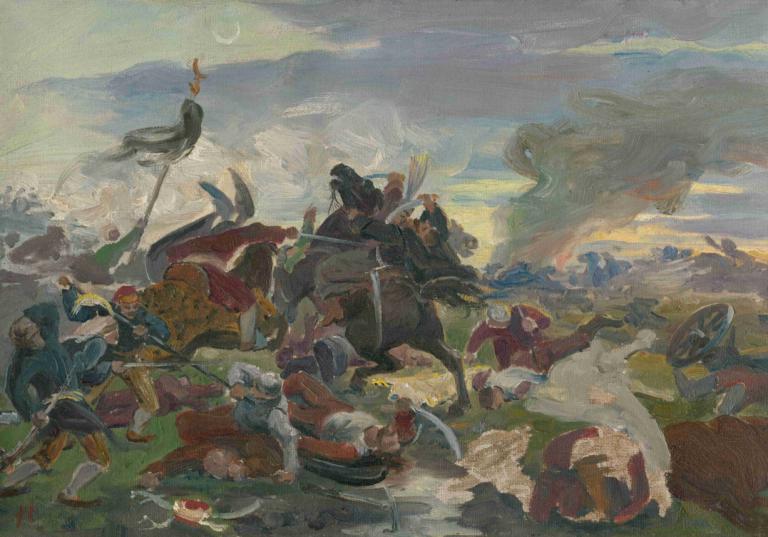 The Death of Tomory in the Battle of Mohács,Tomory'nin Mohaç Savaşı'nda Ölümü,Jozef Hanula,Yağlı boya