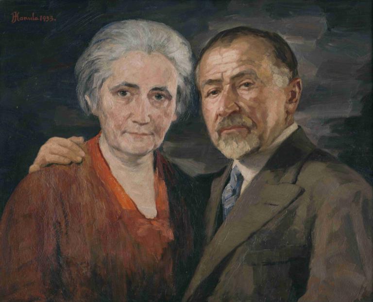 The artist with his wife,Sanatçı eşiyle birlikte,Jozef Hanula,Yağlı boya,Yağlı boya, eskimiş