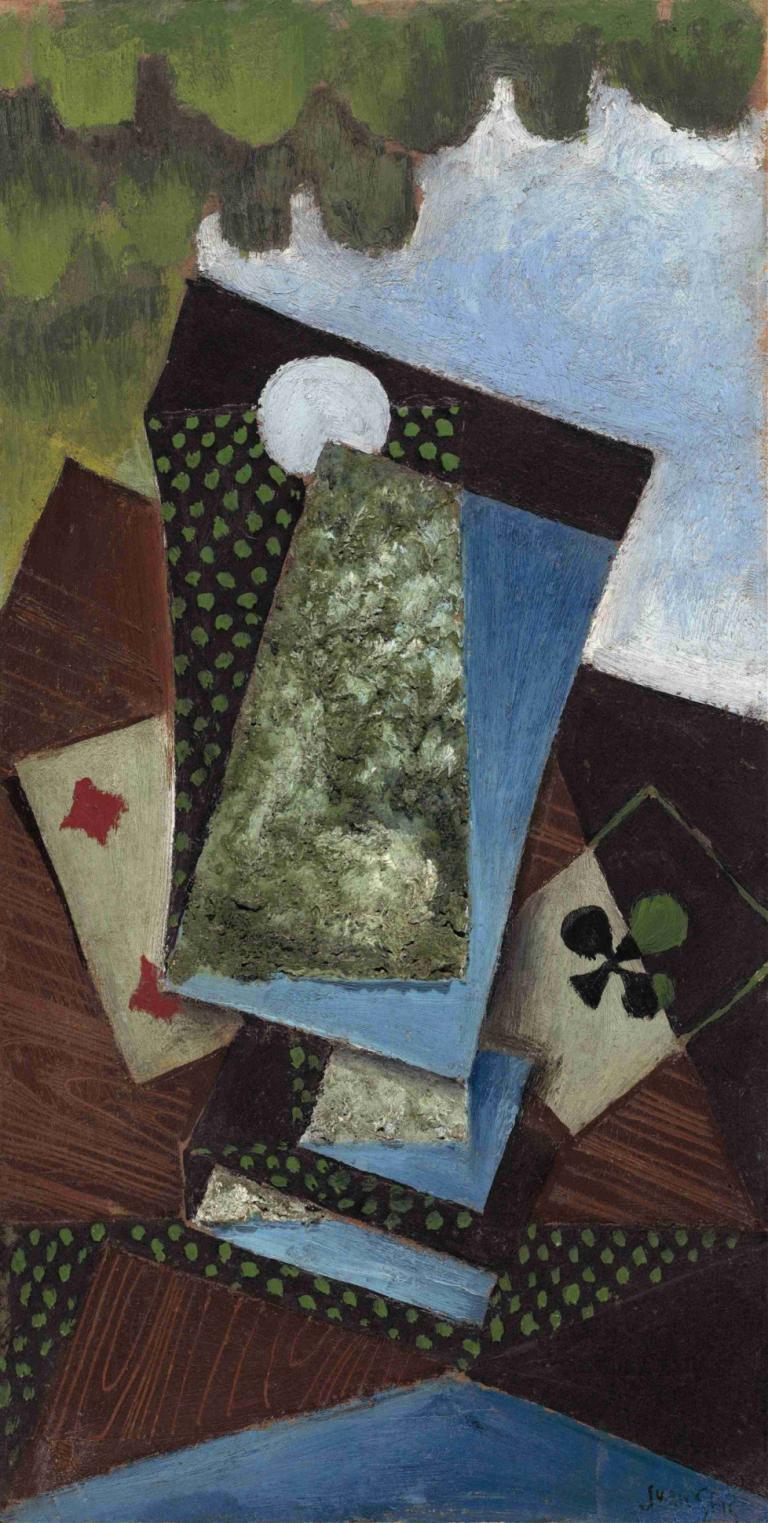 Ace of Clubs and Four of Diamonds,Juan Gris,Oil Painting,Oil Painting, tree, no humans, card