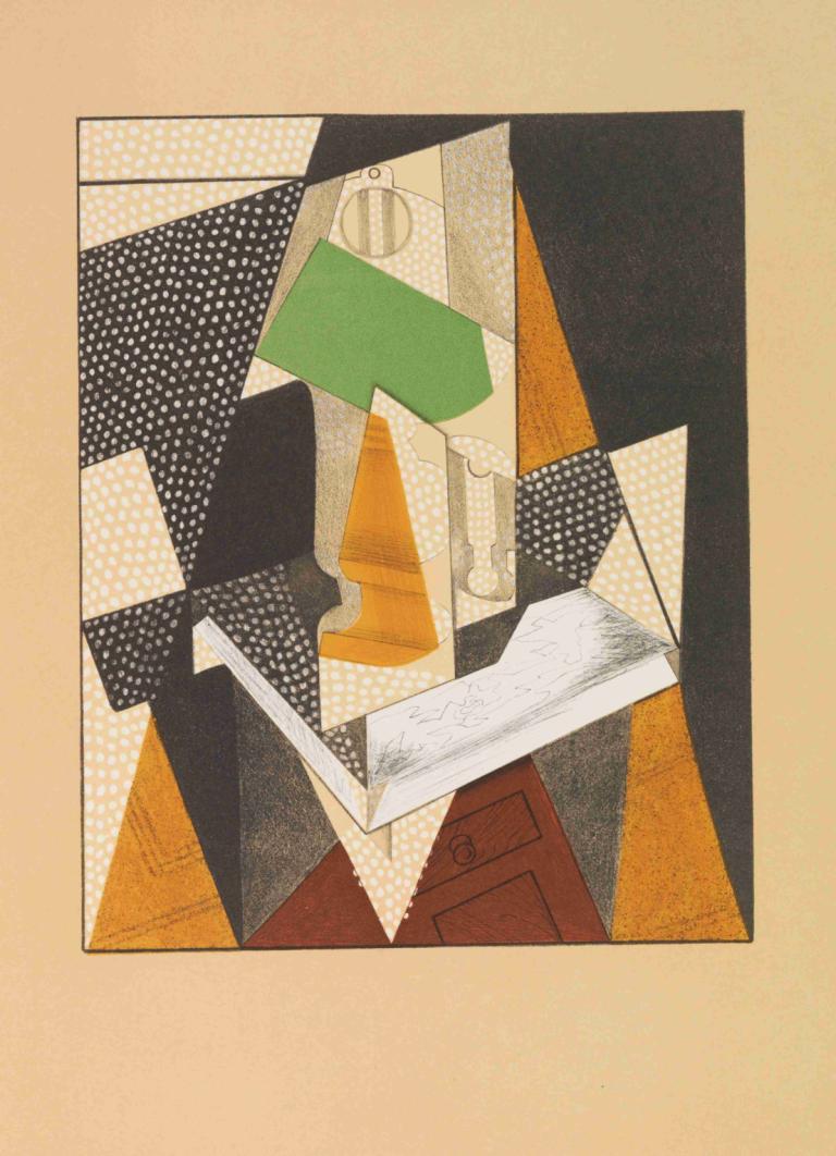 Au soleil du plafond,Juan Gris,Oil Painting,Oil Painting, no humans, book, still life, border, solo