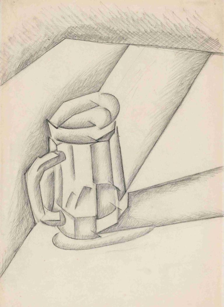 Bock de bière,Juan Gris,Sketch,Sketch, monochrome, traditional media, solo, sketch, 1girl