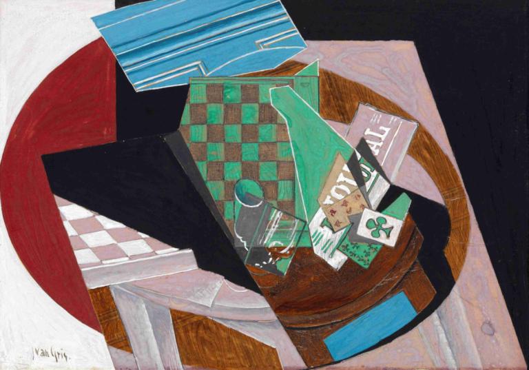 Checkerboard and Playing Cards,Σκακιέρα και παιγνιόχαρτα,Juan Gris,Ελαιογραφία,Ελαιογραφία, παραδοσιακά μέσα