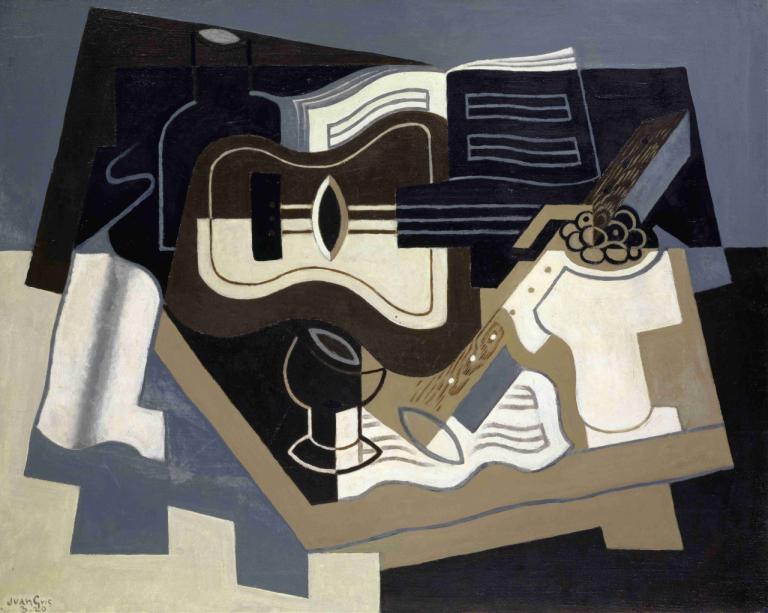 Guitar and clarinet,Juan Gris,Oil Painting,Oil Painting, no humans, still life, shadow