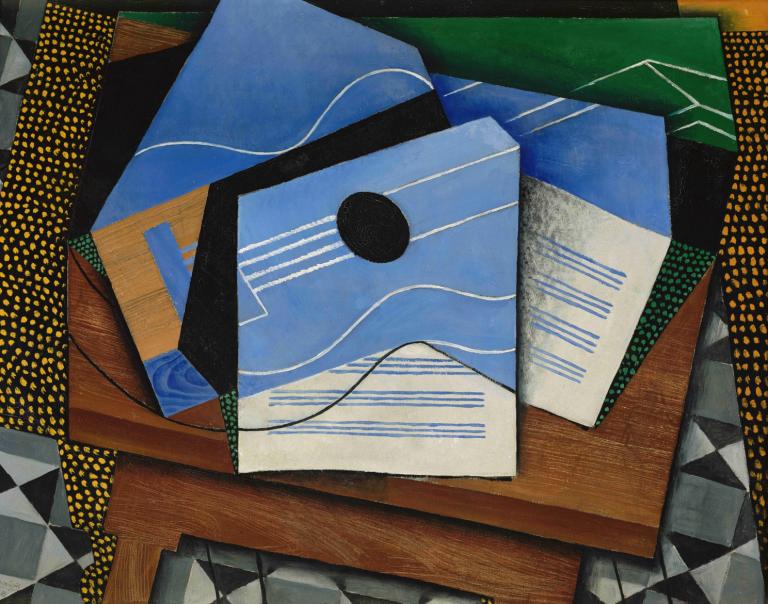 Guitar on a table,Gitarr på ett bord,Juan Gris,Oljemålning,Oljemålning, inga människor, fortfarande liv