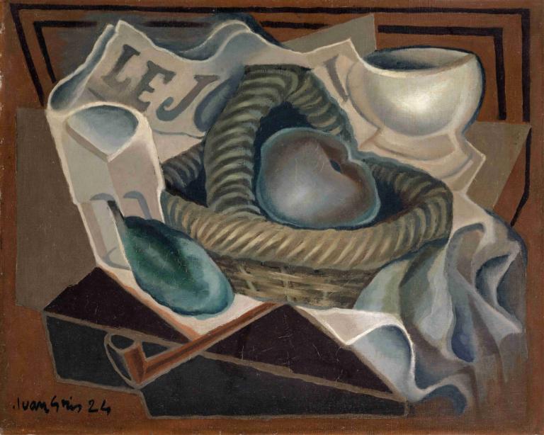 The Basket,篮子,Juan Gris,胡安-格里斯,插画,插画, 没有人类, 传统媒体, 静物, 签名, 食物, 食物焦点, 艺术家姓名