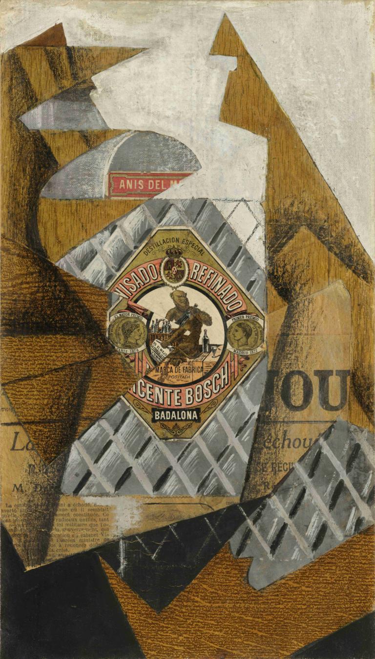 The Bottle of Anís del Mono,Steklenica Anís del Mono,Juan Gris,Oljna slika,Oljna slika, tradicionalni mediji