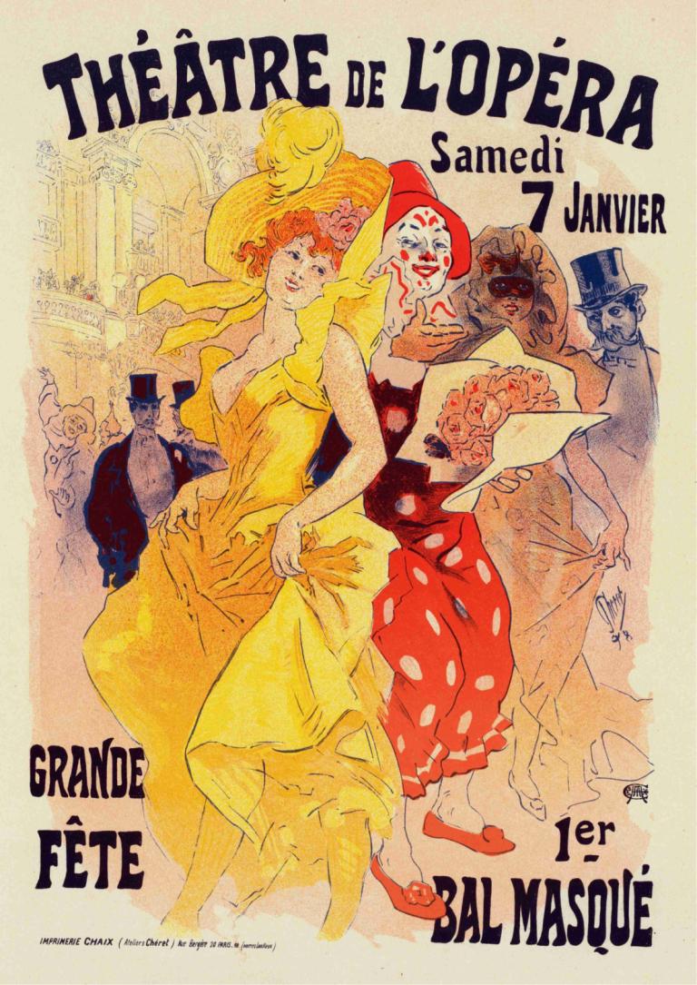 Bals De L'opéra En 1899,Operabals in 1899,Jules Chéret,Illustratie,Illustratie, jurk, meerdere jongens, hoed