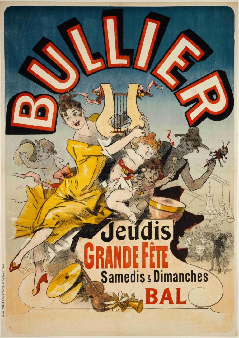 Bullier Jeudis Grande Fete Samedis And Dimanches Bal,Jules Chéret,Illustration,Illustration, instrument