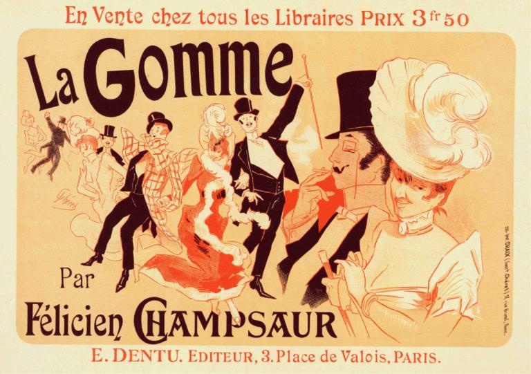 La Gomme,ガム,Jules Chéret,ジュール・シェレ,イラスト,イラスト, 帽子, 英語のテキスト, 複数の男の子, トップハット, 顔の毛, モンキーD.ルフィ, 葉巻, アフロ, 複数の女の子, 喫煙