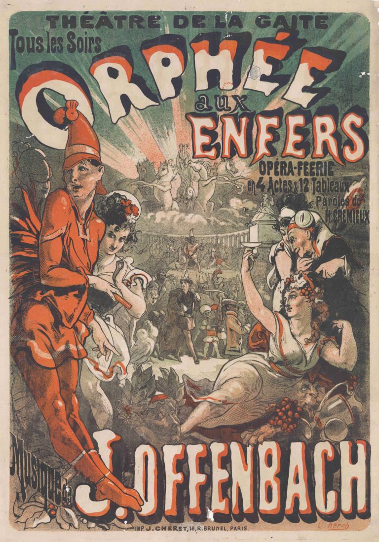 Orphée aux enfers,Jules Chéret,Illustration,Illustration, plusieurs filles, plusieurs garçons, chapeau