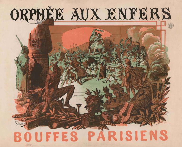 Orphée aux enfers, Bouffes Parisiens,Jules Chéret,Illustration,Illustration, arme, plusieurs filles