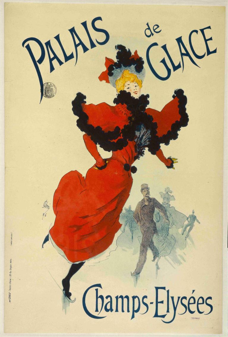 Palais De Glace Champs-Elysées,Jules Chéret,Illustration,Illustration, robe, cheveux blond, chapeau, 1fille