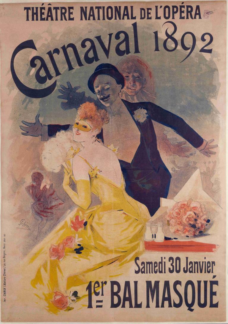 Theatre National De L'opera Carnaval 1892,Jules Chéret,İllüstrasyon,İllüstrasyon, çiçek, elbise