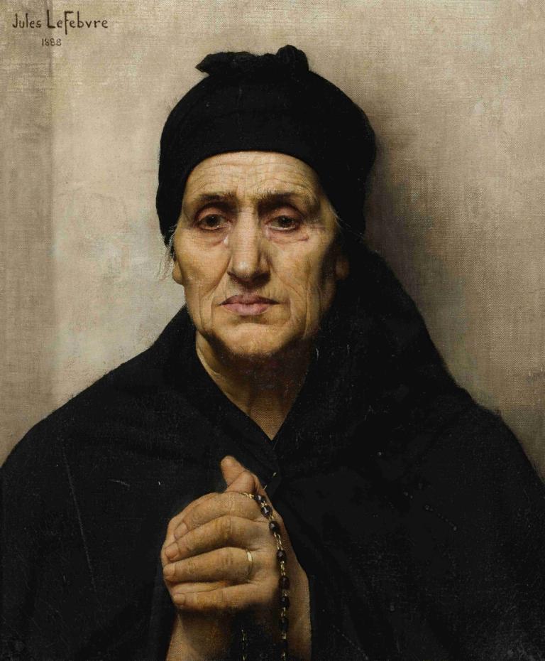 An Elderly Greek Woman,Starší Řeka,Jules Joseph Lefebvre,Olejomalba,Olejomalba, sólo, realistický, 1 kluk