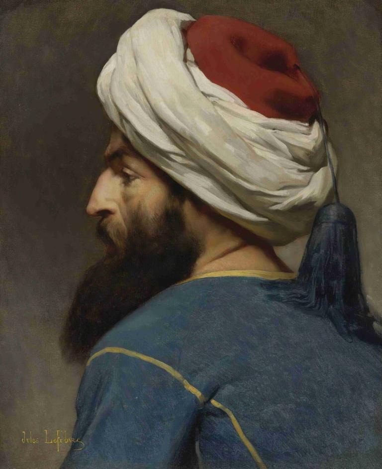 Portrait Of An Ottoman,Jules Joseph Lefebvre,Oil Painting,Oil Painting, 1boy, male focus, solo, facial hair