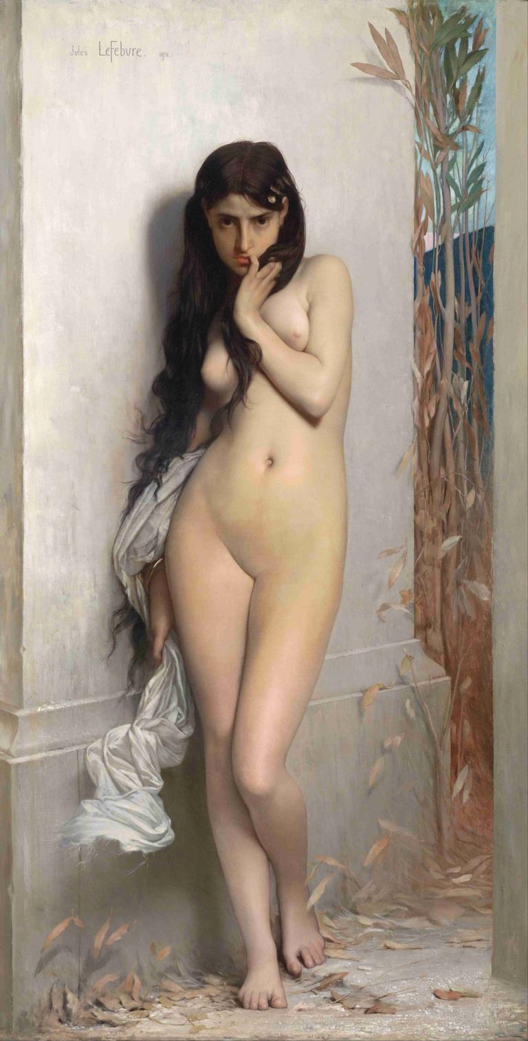 The grasshopper,Jules Joseph Lefebvre,Oil Painting,Oil Painting, 1girl, solo, long hair, nude, realistic