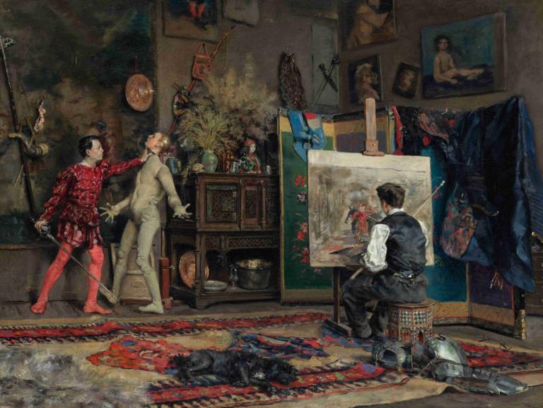 In The Artist's Studio,Julius Leblanc Stewart,Oil Painting,Oil Painting, painting (object), multiple boys