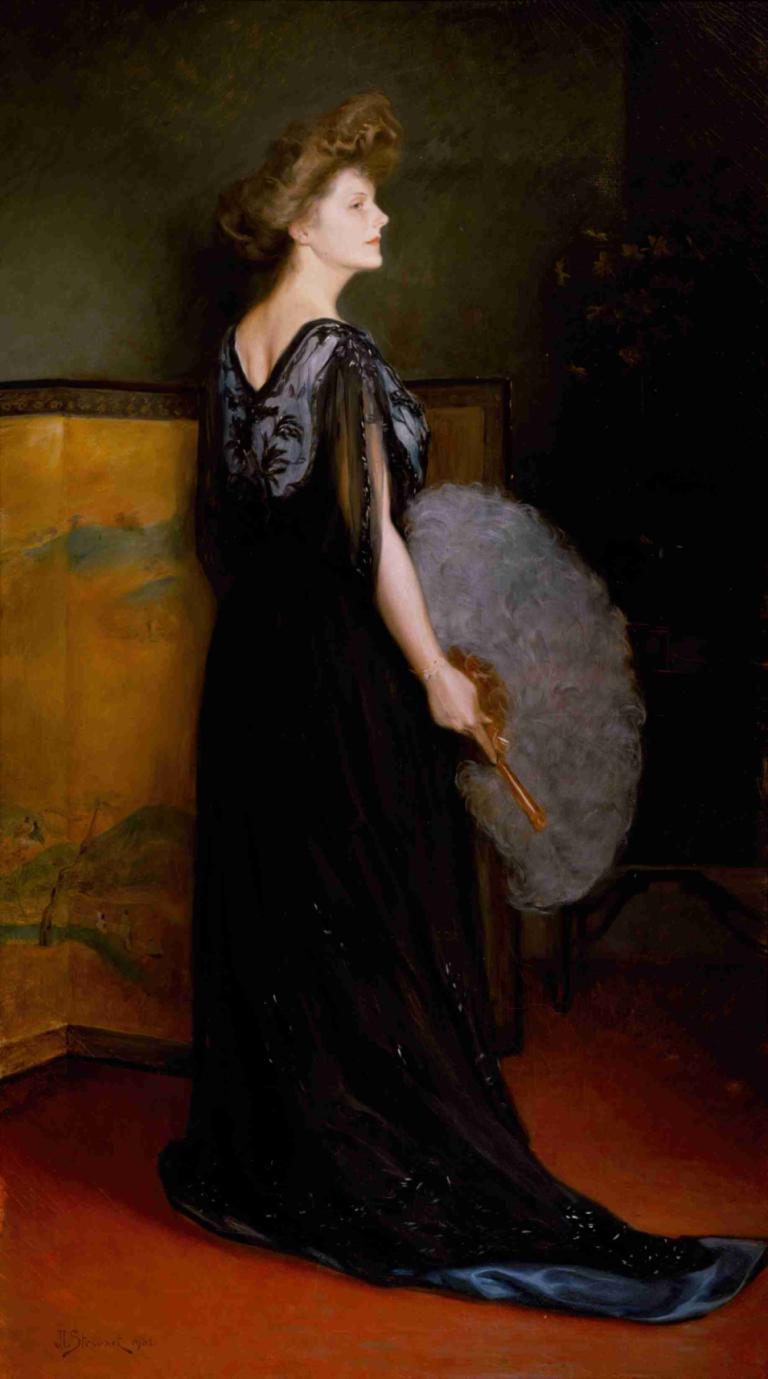 Portrait of Mrs. Francis Stanton Blake,Julius Leblanc Stewart,Oil Painting,Oil Painting, 1girl, solo, dress