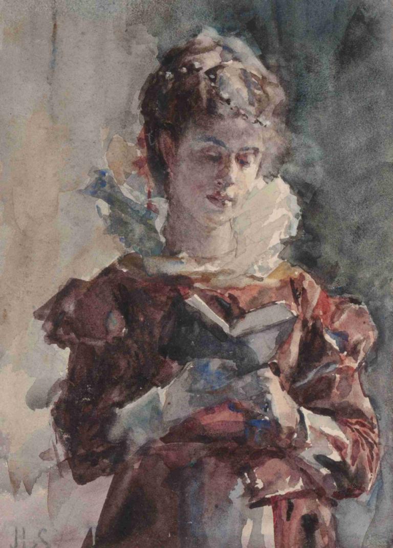 Portrait of a Woman Reading,Porträtt av en kvinna som läser,Julius Leblanc Stewart,Oljemålning,Oljemålning