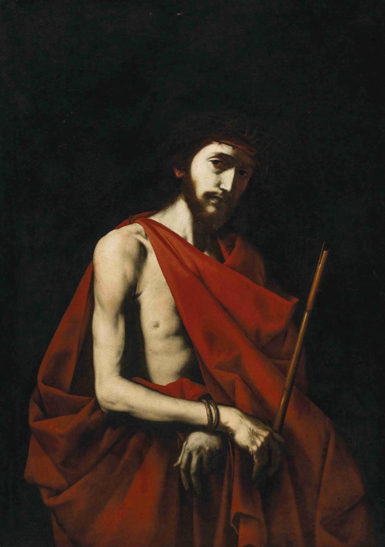 Ecce Homo,Jusepe de Ribera,Oil Painting,Oil Painting, solo, 1boy, male focus, fine art parody, jewelry