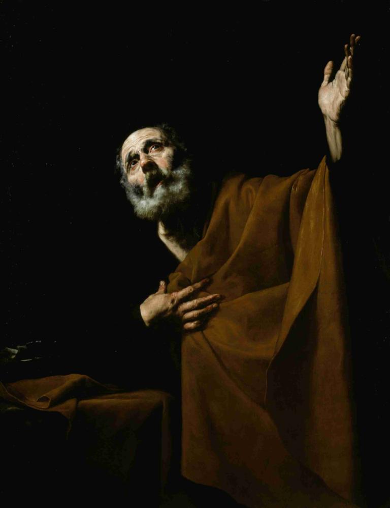 Penitent Saint Peter,Jusepe de Ribera,Oil Painting,Oil Painting, 1boy, male focus, solo, beard, facial hair