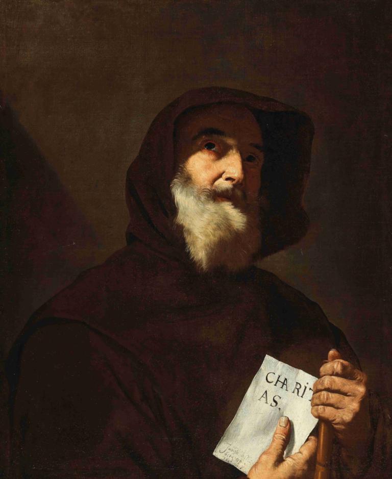 Saint Francis of Paola,Jusepe de Ribera,Oil Painting,Oil Painting, 1boy, male focus, solo, facial hair, beard