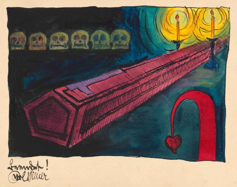 Beendet,Karl Wiener,Illustration,Illustration, no humans, english text, candle, heart, border, stairs