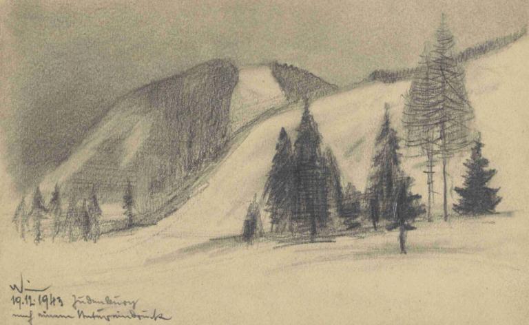 Obersteirische Winterlandschaft,Paysage hivernal de Haute-Styrie,Karl Wiener,Croquis,Croquis, arbre