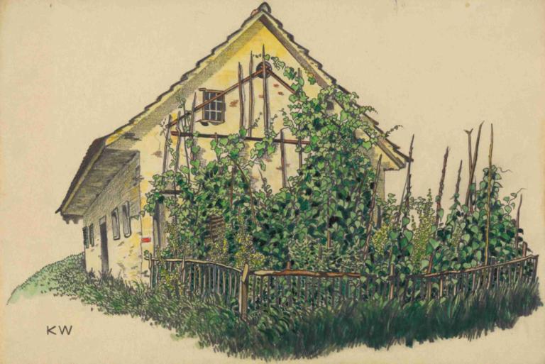 Ohne Titel (Bauernhaus mit Vorgarten),Utan titel (bondgård med trädgård),Karl Wiener,Illustration