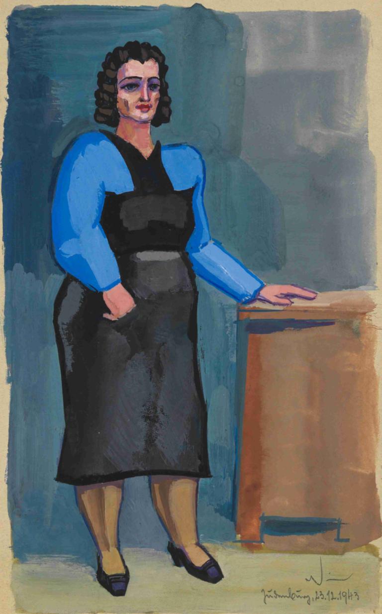 Ohne Titel (Frau in blauer Bluse und schwarzem Kleid),Utan titel (Kvinna i blå blus och svart klänning)