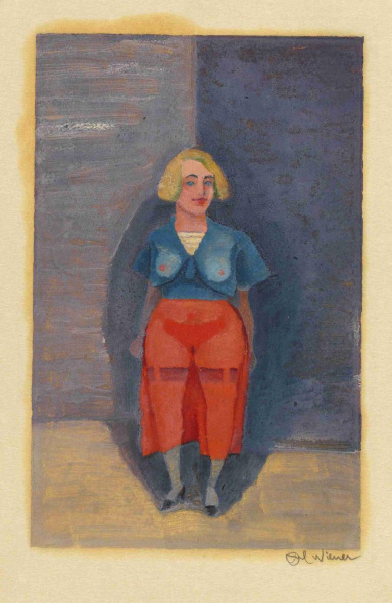 Ohne Titel (Frauenfigur),Uden titel (kvindefigur),Karl Wiener,Pastel,Pastel, 1 pige, solo, blond hår, skjorte