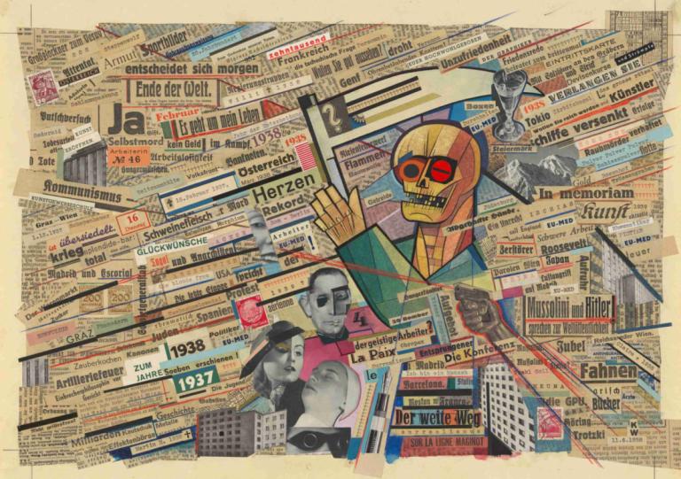 Political collage,政治拼貼,Karl Wiener,卡爾·維納,插畫,插畫, 多個男孩, 城市, 復古藝術風格, 大樓, 機器人, 太陽眼鏡, 英文文本