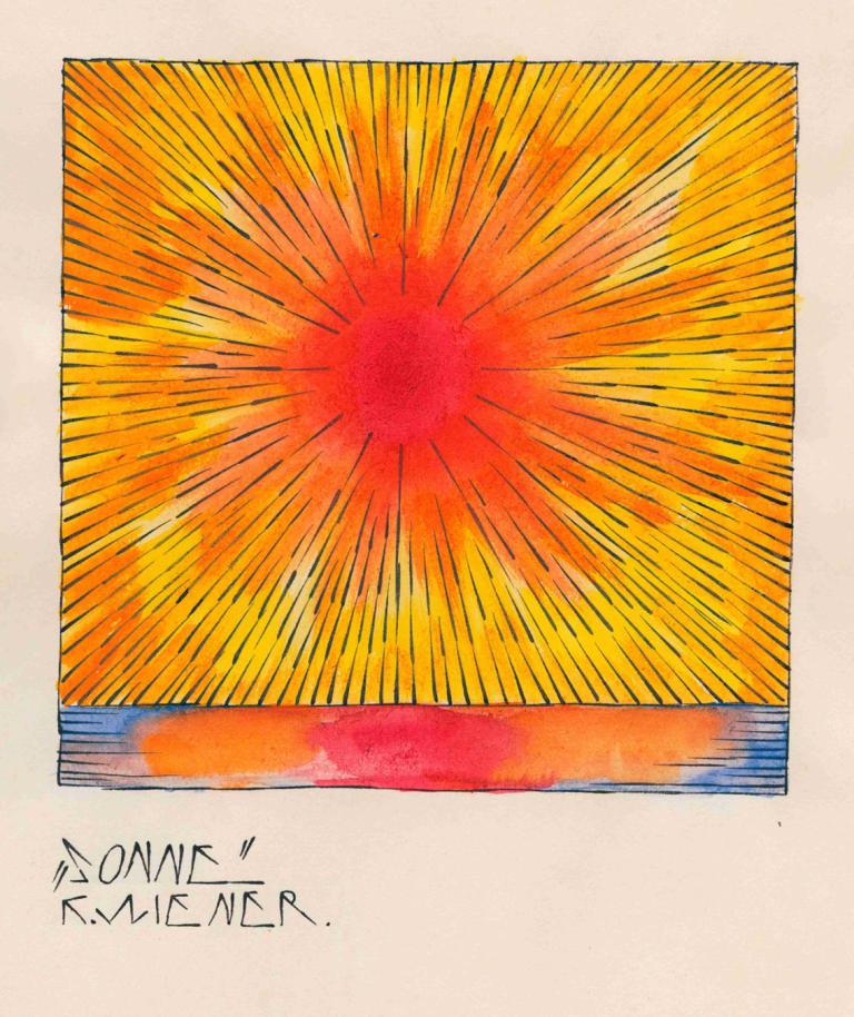 Sonne,桑恩,Karl Wiener,卡爾·維納,插畫,插畫, 沒有人類, 英文文本, 邊界, 太陽, 白色邊框, 雲, 天空