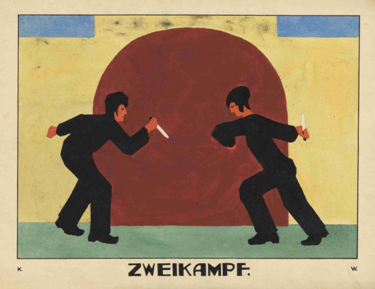 Zweikampf,Duell,Karl Wiener,Illustration,Illustration, 2 pojkar, kniv, flera pojkar, hålla kniv, innehav