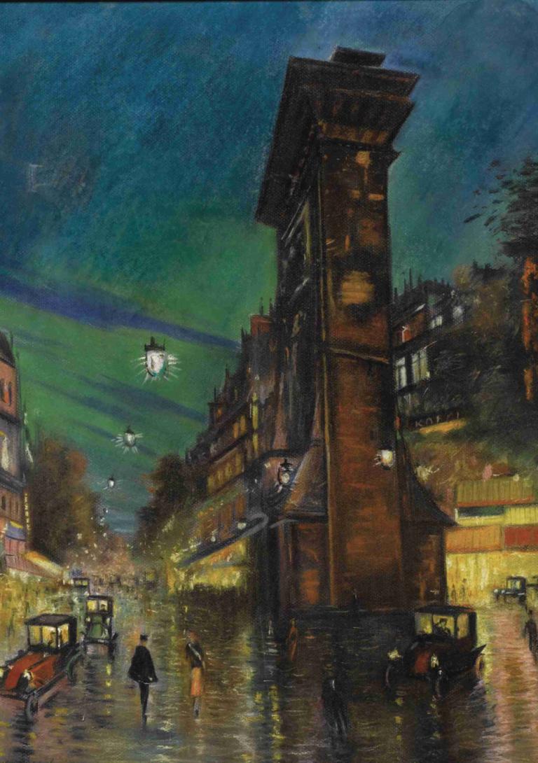 Cityscape,도시 풍경,Konstantin Alexeevich Korovin,콘스탄틴 알렉세비치 코로빈,오일 페인팅,오일 페인팅, 경치, 전통 미디어, 옥외, 지상 차량, 밤, 건물, 물