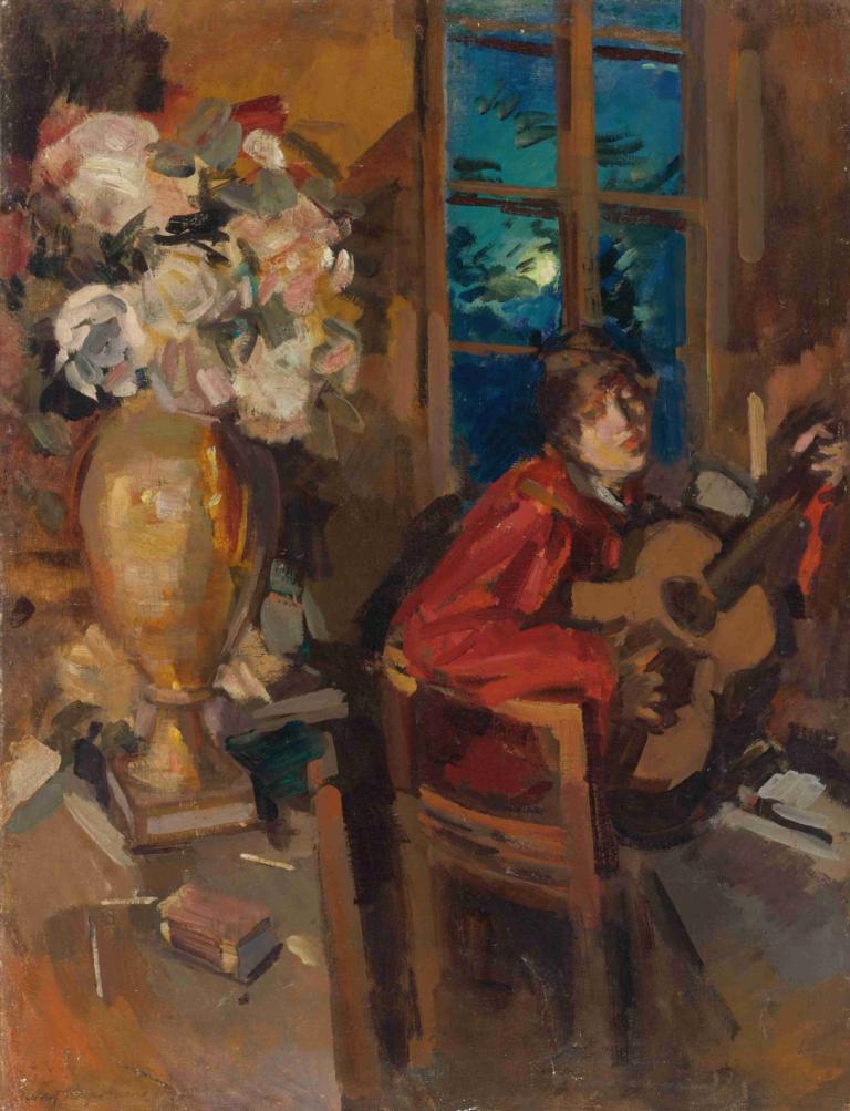 Evening Serenade,Aften Serenade,Konstantin Alexeevich Korovin,Oliemaleri,Oliemaleri, instrument, solo, 1 pige