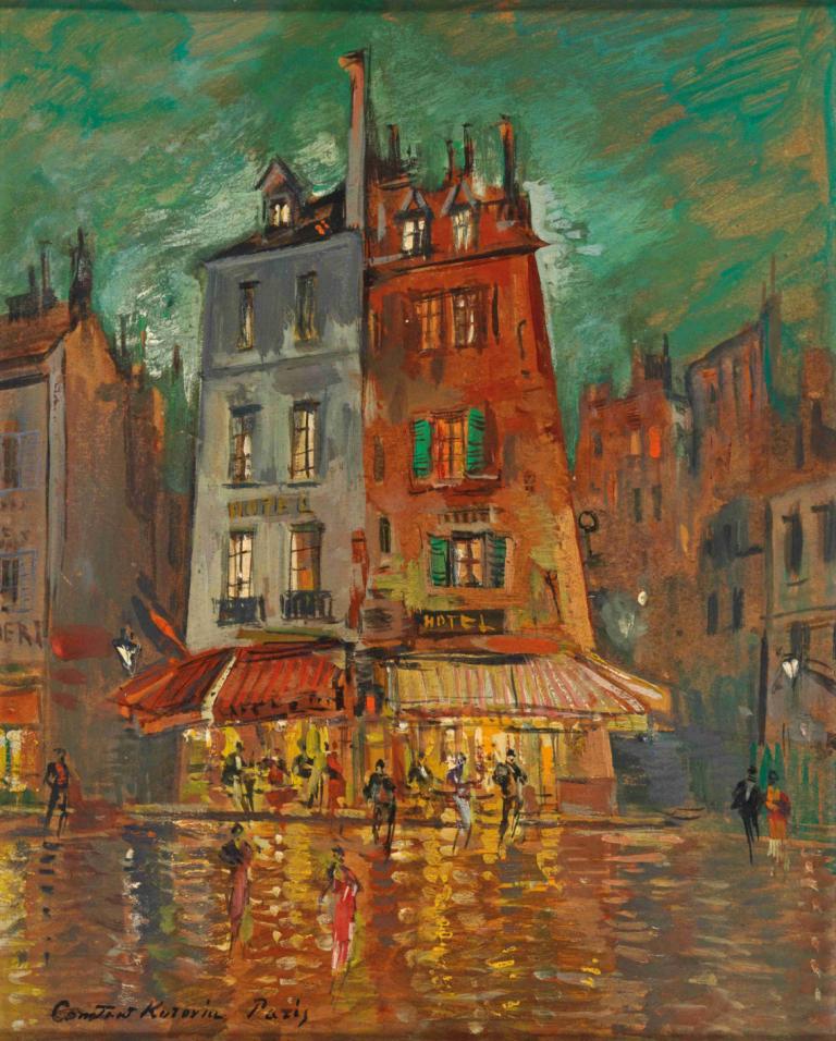 Nächtliches Paris,夜幕下的巴黎,Konstantin Alexeevich Korovin,康斯坦丁-阿列克谢耶维奇-柯罗文,油画,油画, 风景, 建筑, 传统媒体, 户外, 绘画（中）, 天空