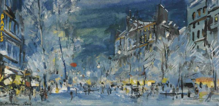 Paris In Winter,Konstantin Alexeevich Korovin,Oil Painting,Oil Painting, snow, outdoors, scenery