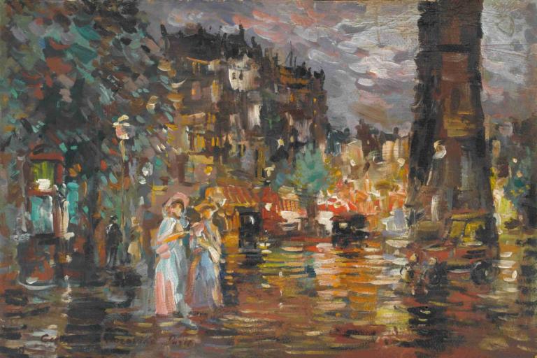 Paris,巴黎,Konstantin Alexeevich Korovin,康斯坦丁-阿列克谢耶维奇-柯罗文,油画,油画, 绘画（中）, 多个女孩, 传统媒体, 户外, 假传统媒体, 风景, 2个女孩, 建筑, 短发