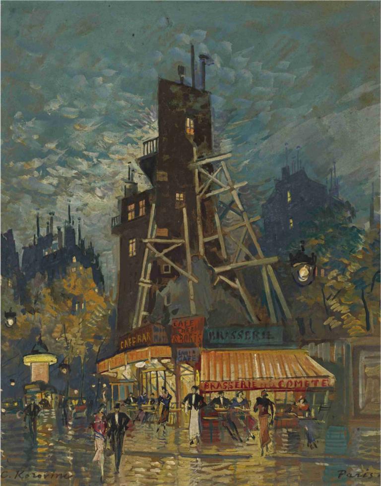 Parisian Boulevard,Konstantin Alexeevich Korovin,Lukisan cat minyak,Lukisan cat minyak, di luar rumah