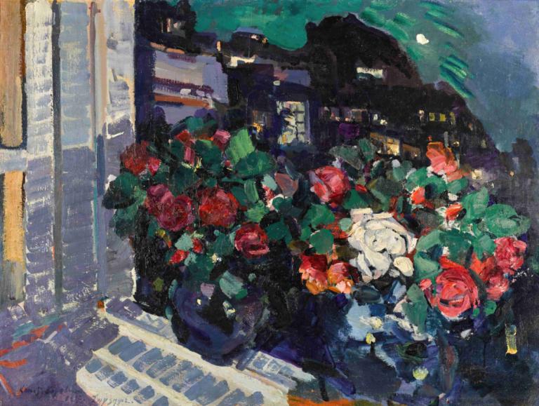 Roses on a Window Sill, Gurzuf,Rozen op een vensterbank, Gurzuf,Konstantin Alexeevich Korovin