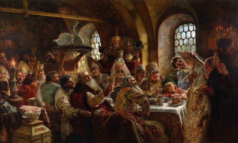 A Boyar Wedding Feast,Konstantin Egorovich Makovsky,Oil Painting,Oil Painting, multiple boys, fine art parody