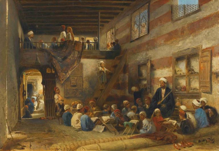 In The Classroom,교실에서,Konstantin Egorovich Makovsky,콘스탄틴 에고로비치 마코프스키,오일 페인팅,오일 페인팅, 여러 소년, 6+소년, 여러 여자